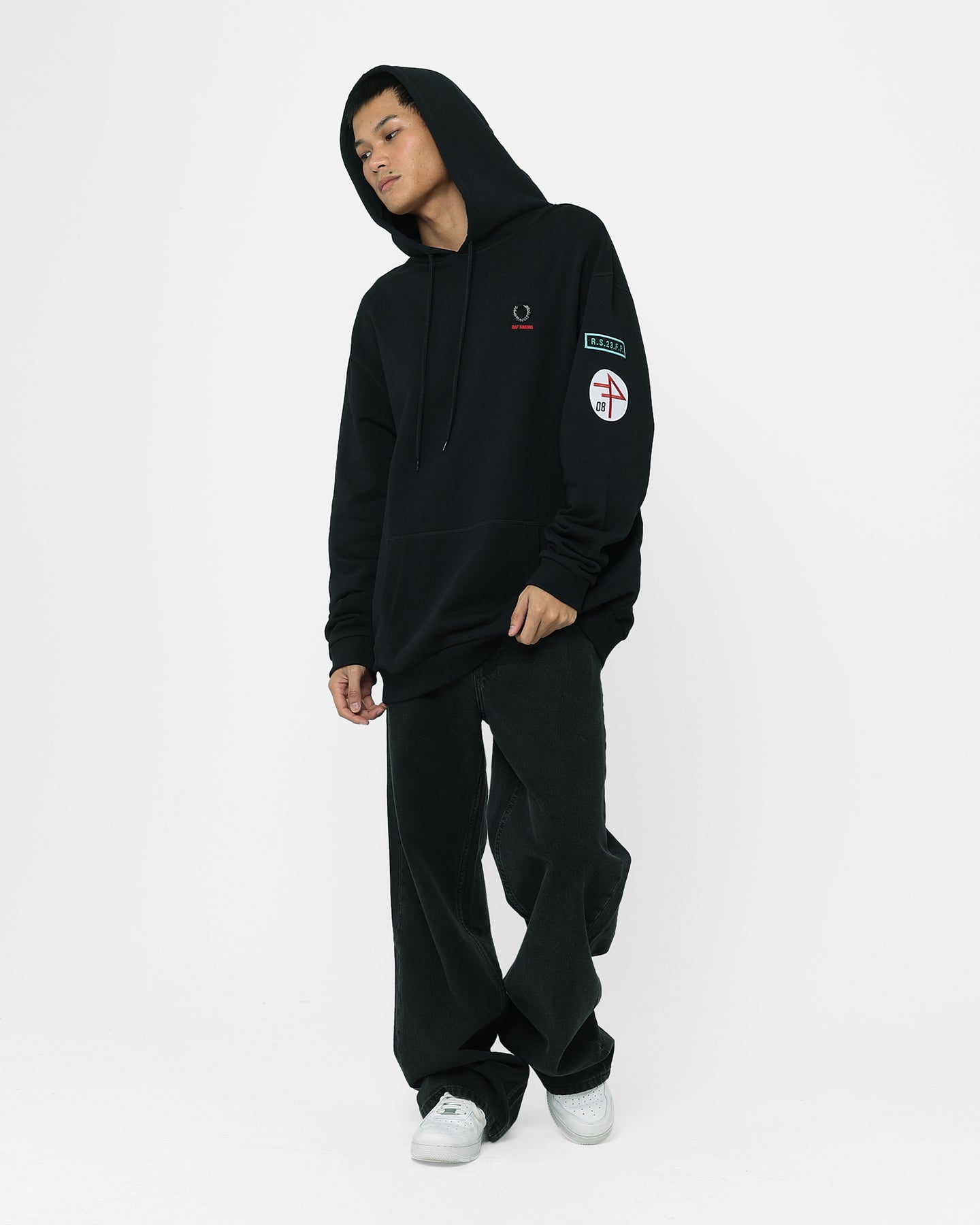 Fred Perry X Raf Simons Patched Overhead Hoodie Black