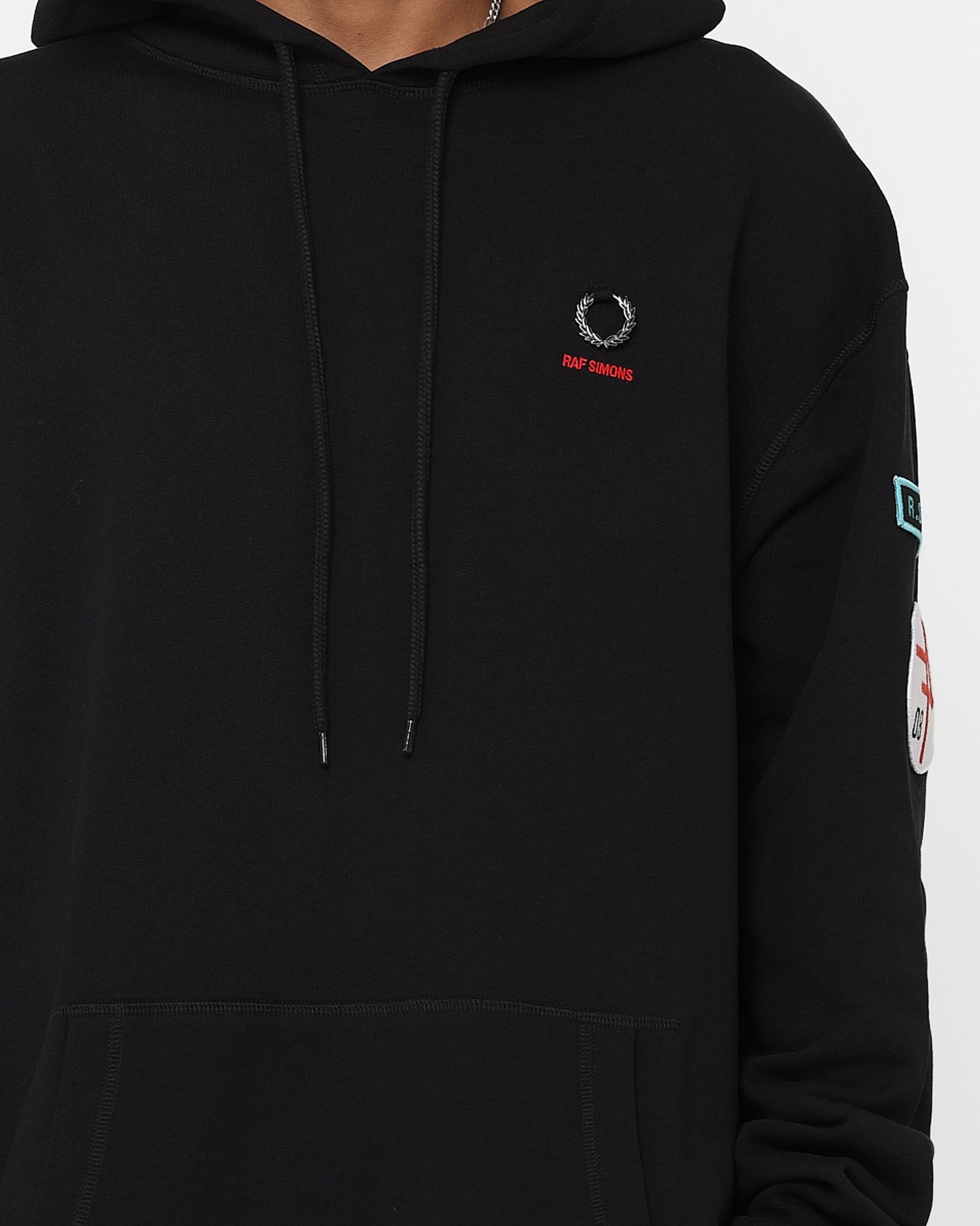 Fred Perry X Raf Simons Patched Overhead Hoodie Black