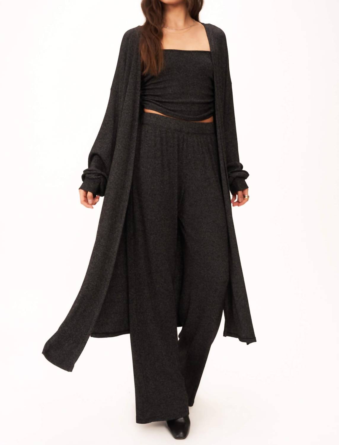 Catch Flights Maxi Rib Cardi In Black