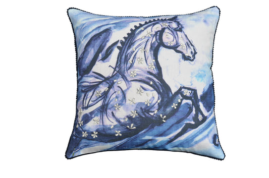 Embroidered Blue Decorative Pillow