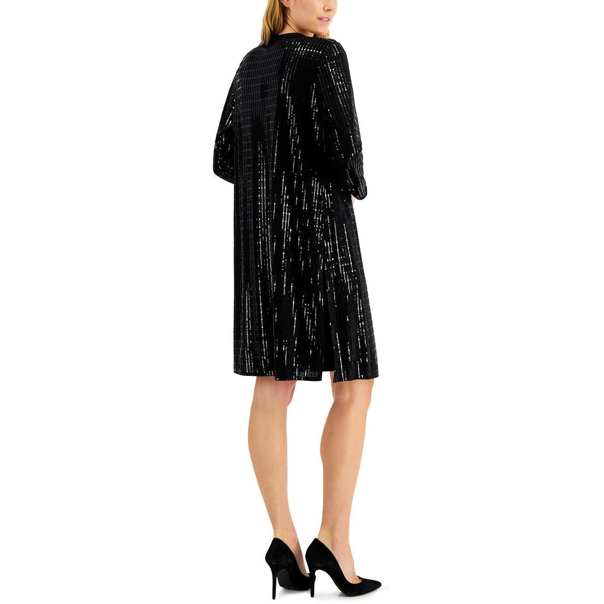 Womens Sequined Long Sleeves Duster Blazer