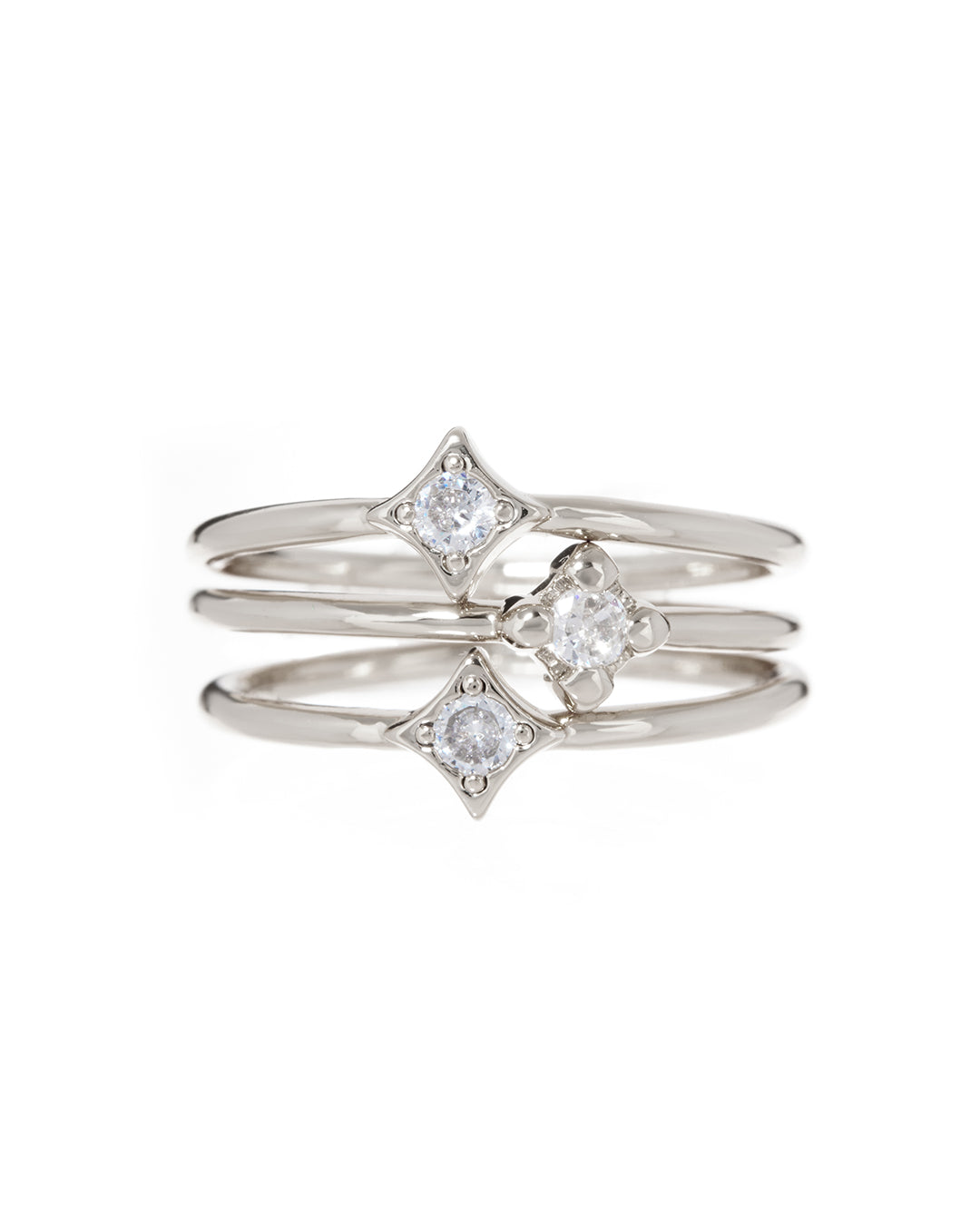 Bezel Charm Ring Set- Silver