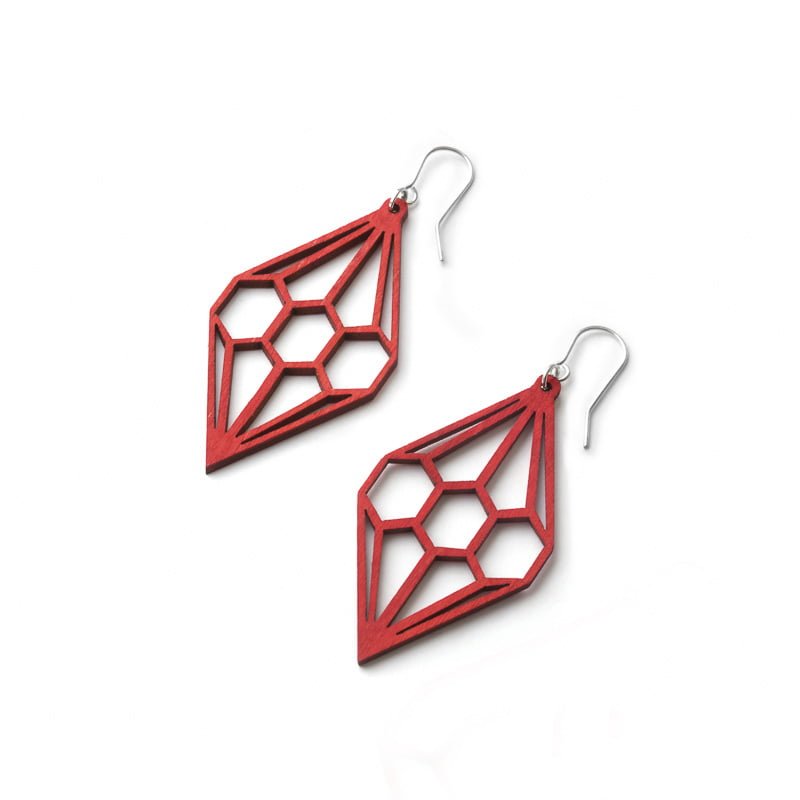 VALONA | 2D Birch Crystal Earrings | Diamond | Red