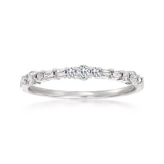 Ross-Simons Round and Baguette Diamond Ring in 14kt White Gold