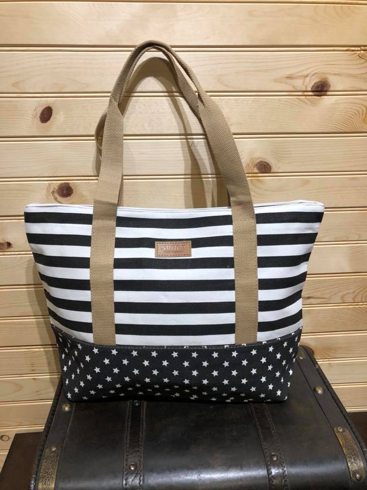 Stars and Stripe Canvas Tote - Black