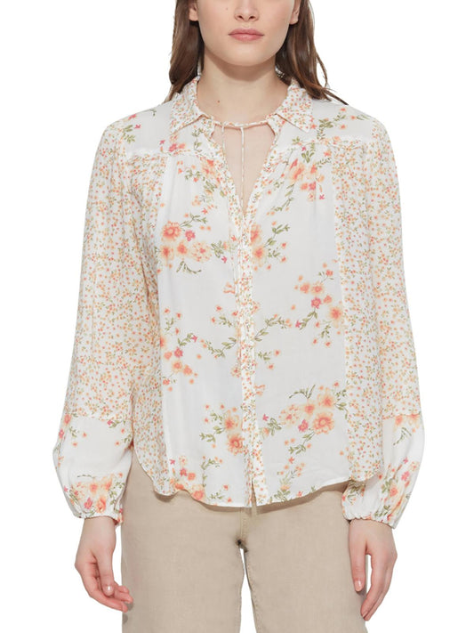 Womens Floral Print Peasant Blouse