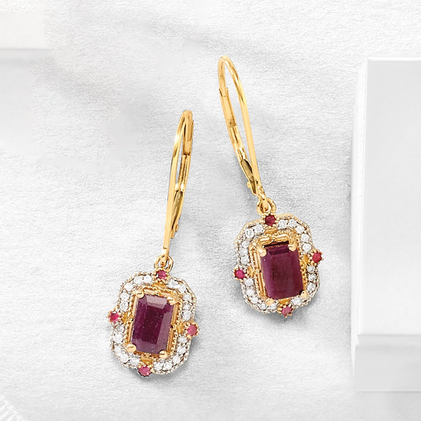 Ross-Simons Ruby and . Diamond Drop Earrings in 14kt Yellow Gold