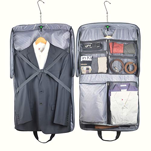 Foldable Carry On Garment Bag Fit 3 Suits, 44-inch Suit Bag for Travel and Business Trips with Shoulder Strap