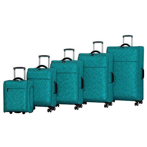 it luggage Stitched Squares 8 Wheel Lightweight Expandable 5-Piece Set, Aqua Blue