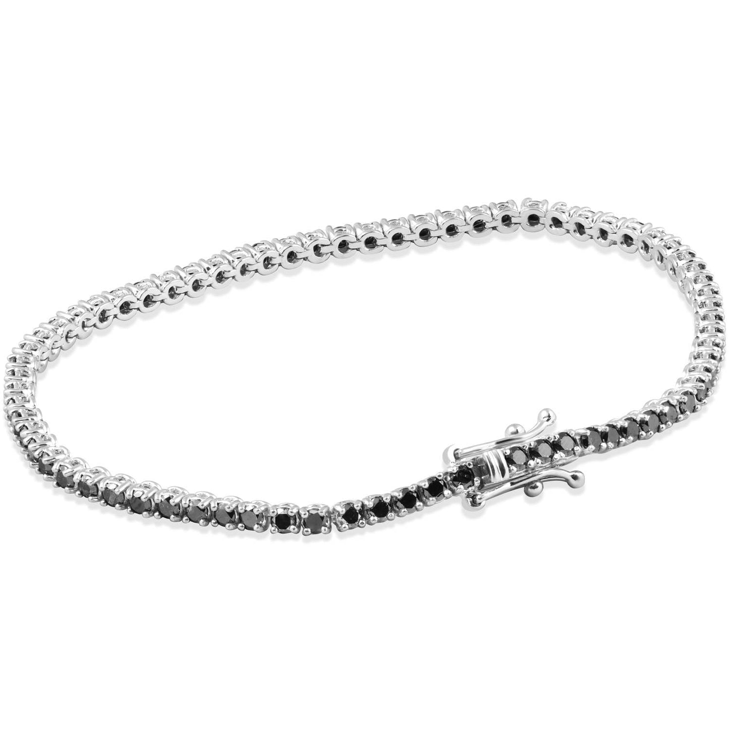 3ct Black Diamond Tennis Bracelet 14K White Gold 7"