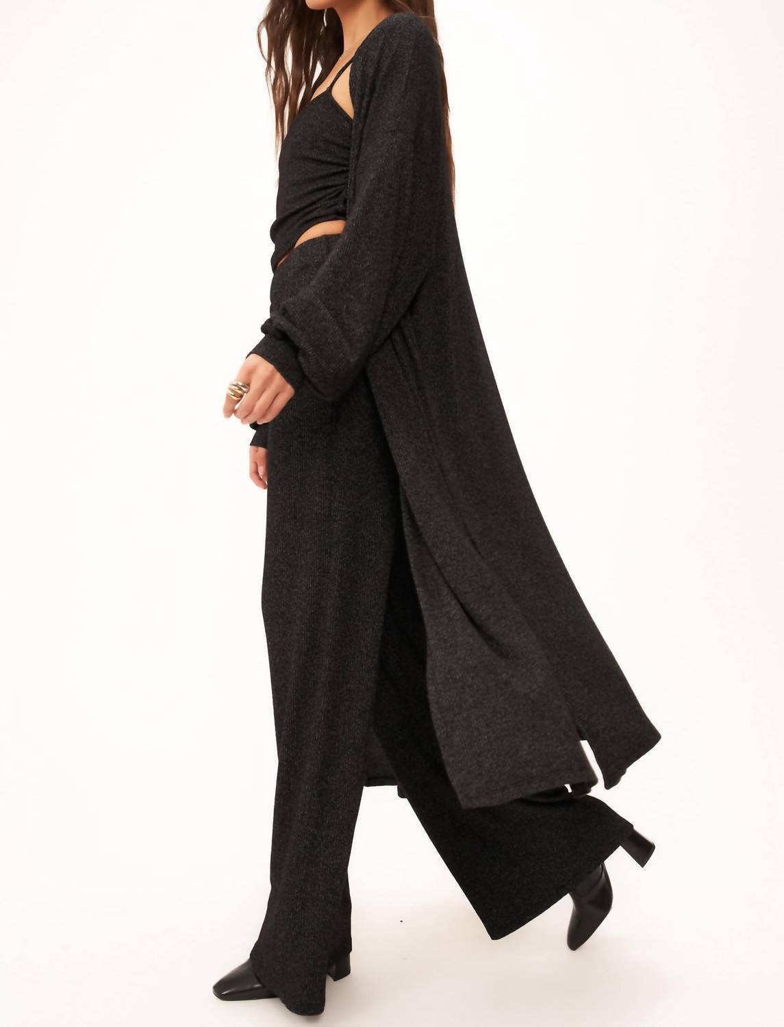 Catch Flights Maxi Rib Cardi In Black