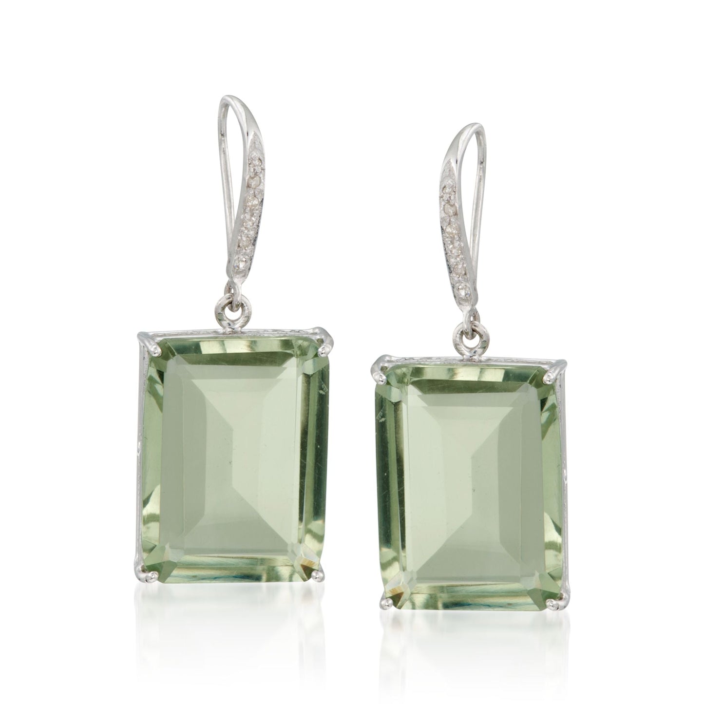 Ross-Simons Green Prasiolite and . Diamond Drop Earrings in Sterling Silver