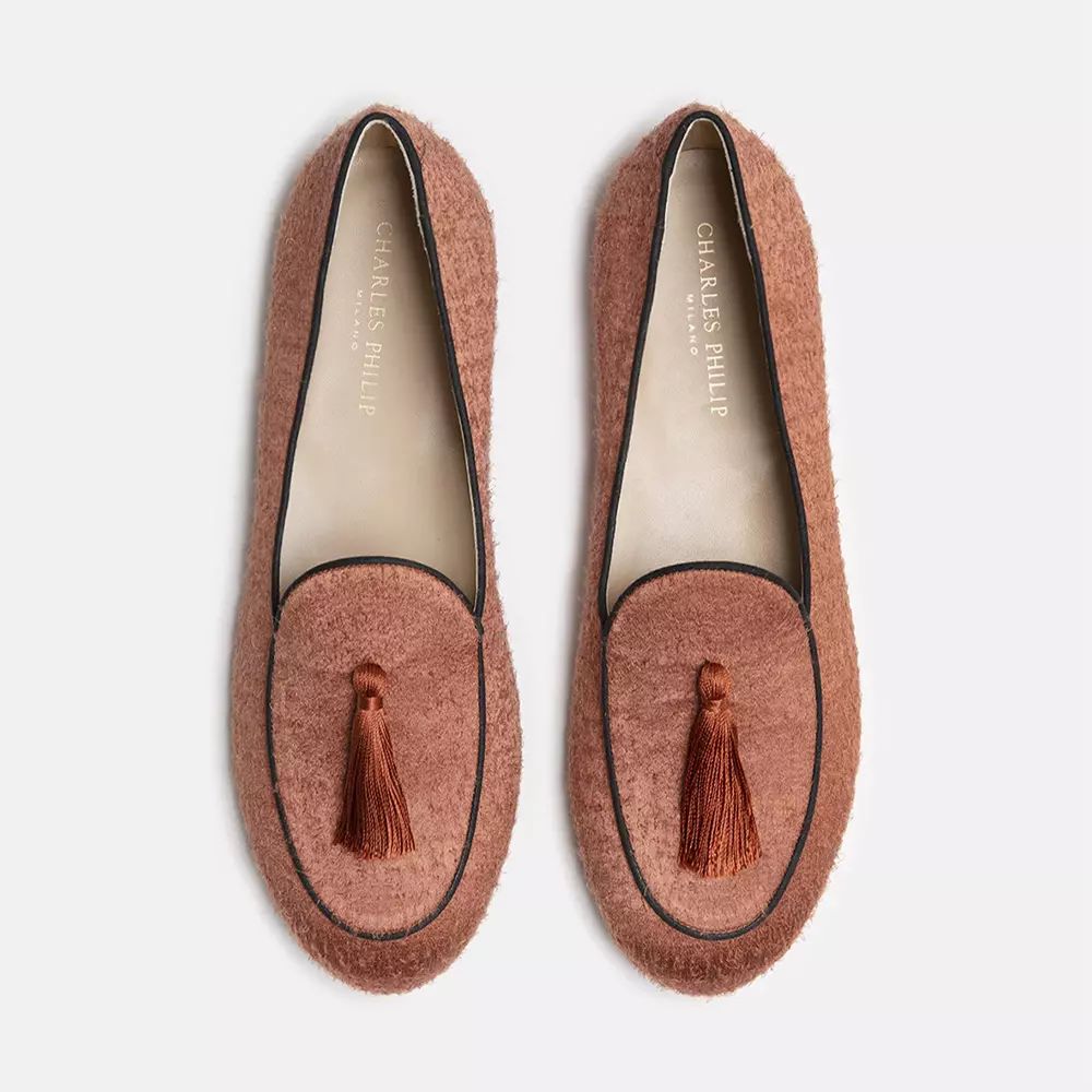 Charles Philip Elegant Rust Silk Tassel Men's Loafers