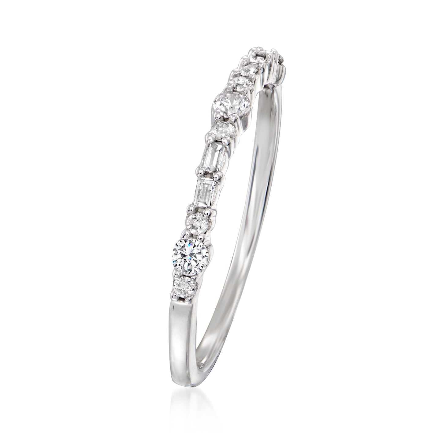 Ross-Simons Round and Baguette Diamond Ring in 14kt White Gold