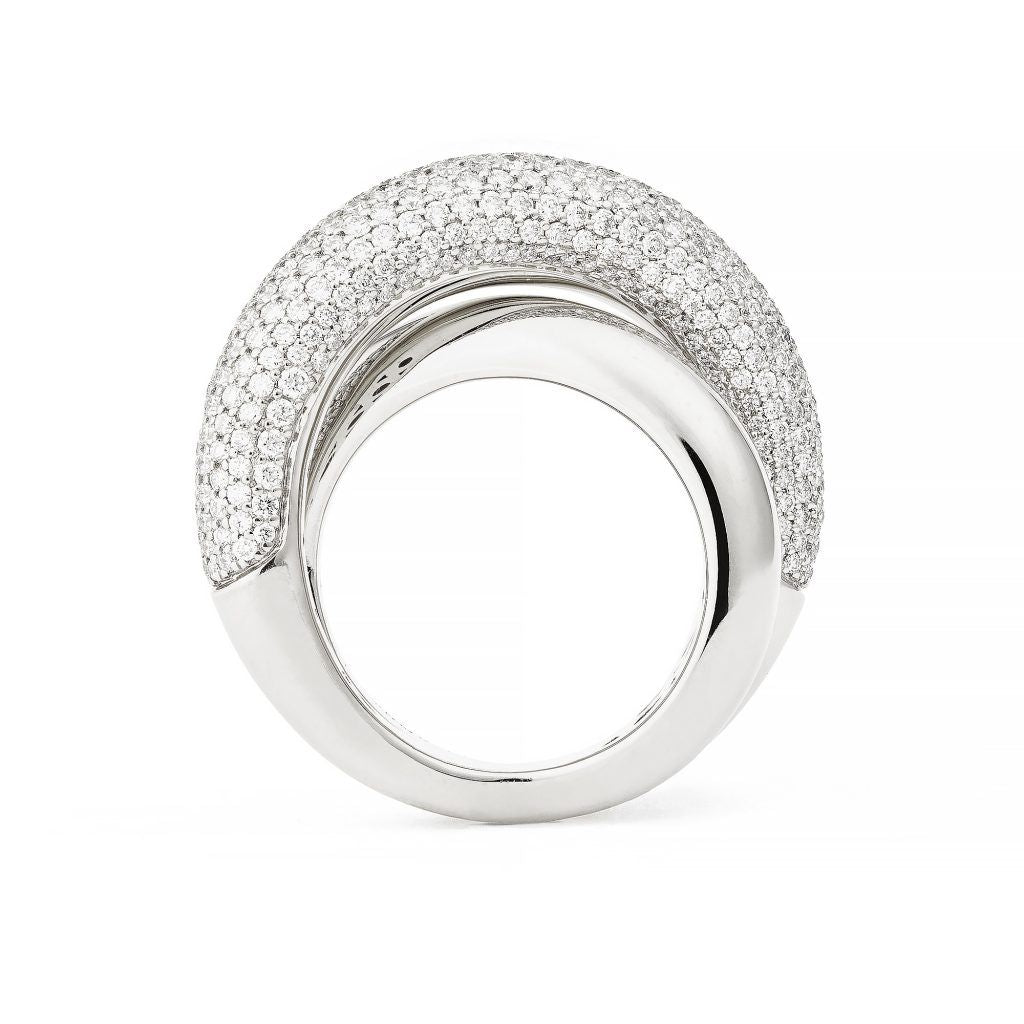 Infinity Loop Big Half Pavé 18K Whitegold Ring w. Diamonds