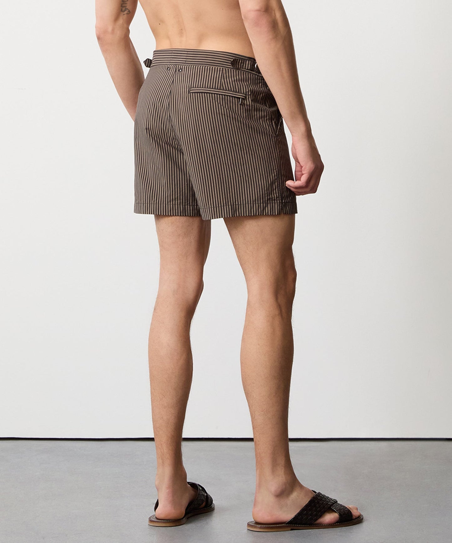 Riviera Swim Short in Olive Pinstripe