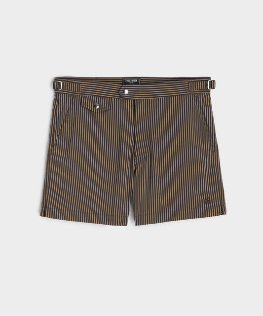 Riviera Swim Short in Olive Pinstripe