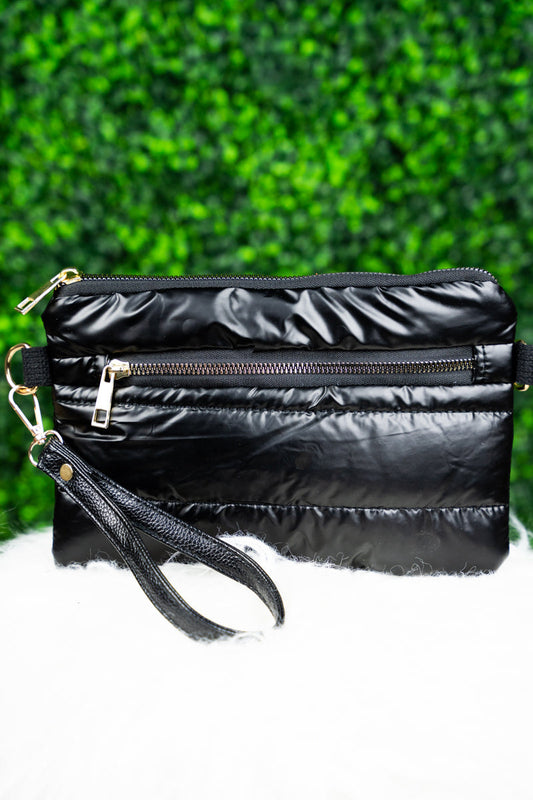 The Sophie Black Puffer Wristlet Bag