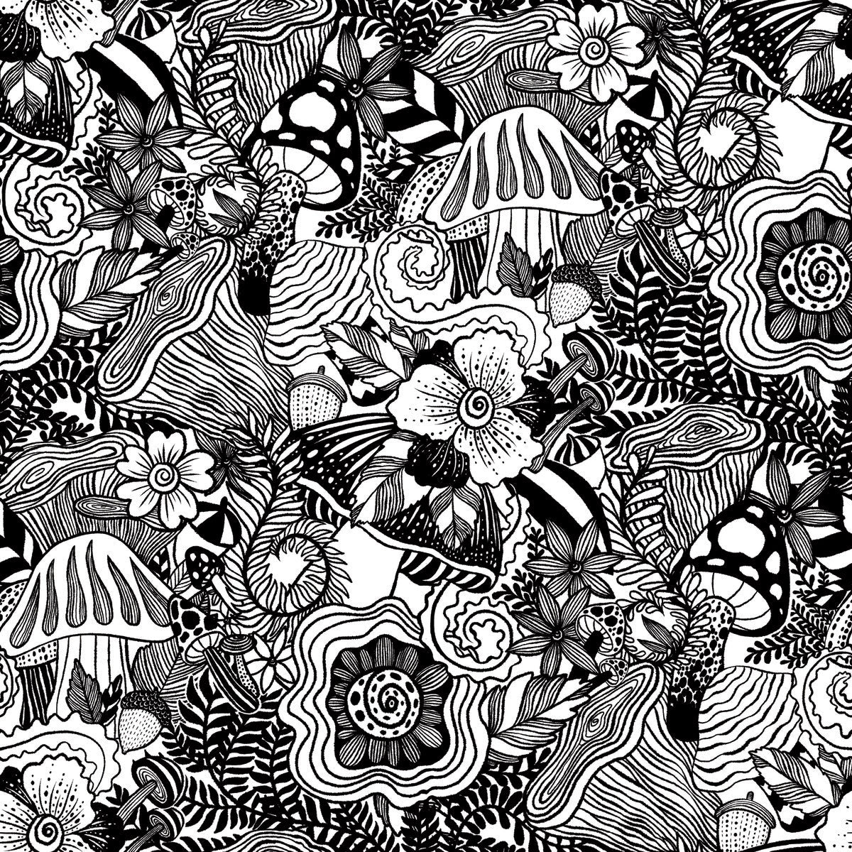 Mushroom Magic Black Peel And Stick Wallpaper