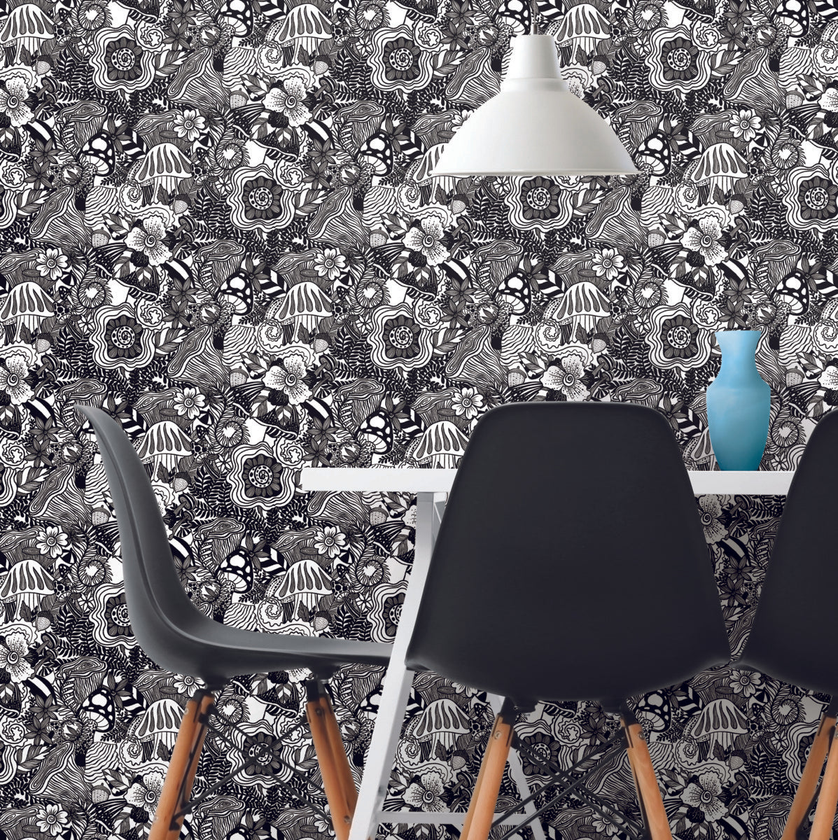 Mushroom Magic Black Peel And Stick Wallpaper