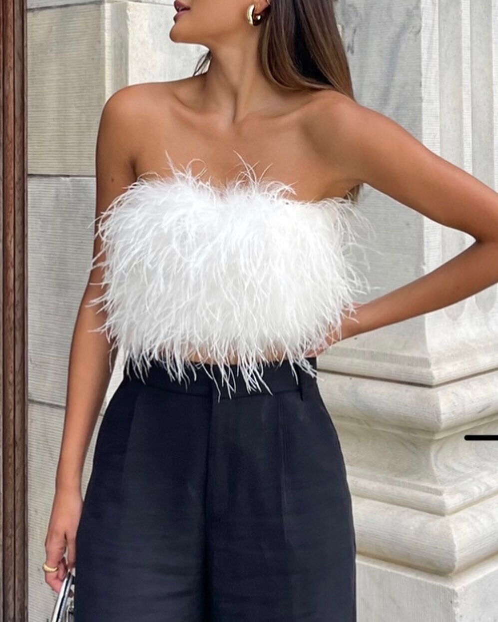 Chanel White Faux Feather Top