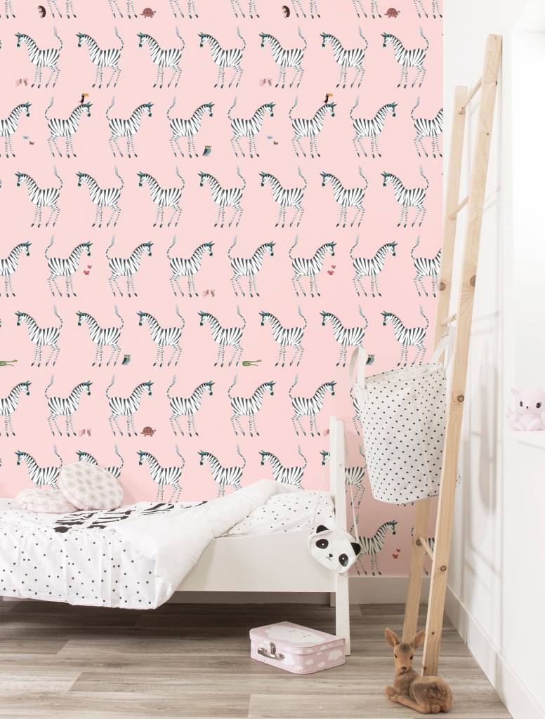 Zebra Kids Wallpaper in Pink by KEK Amsterdam