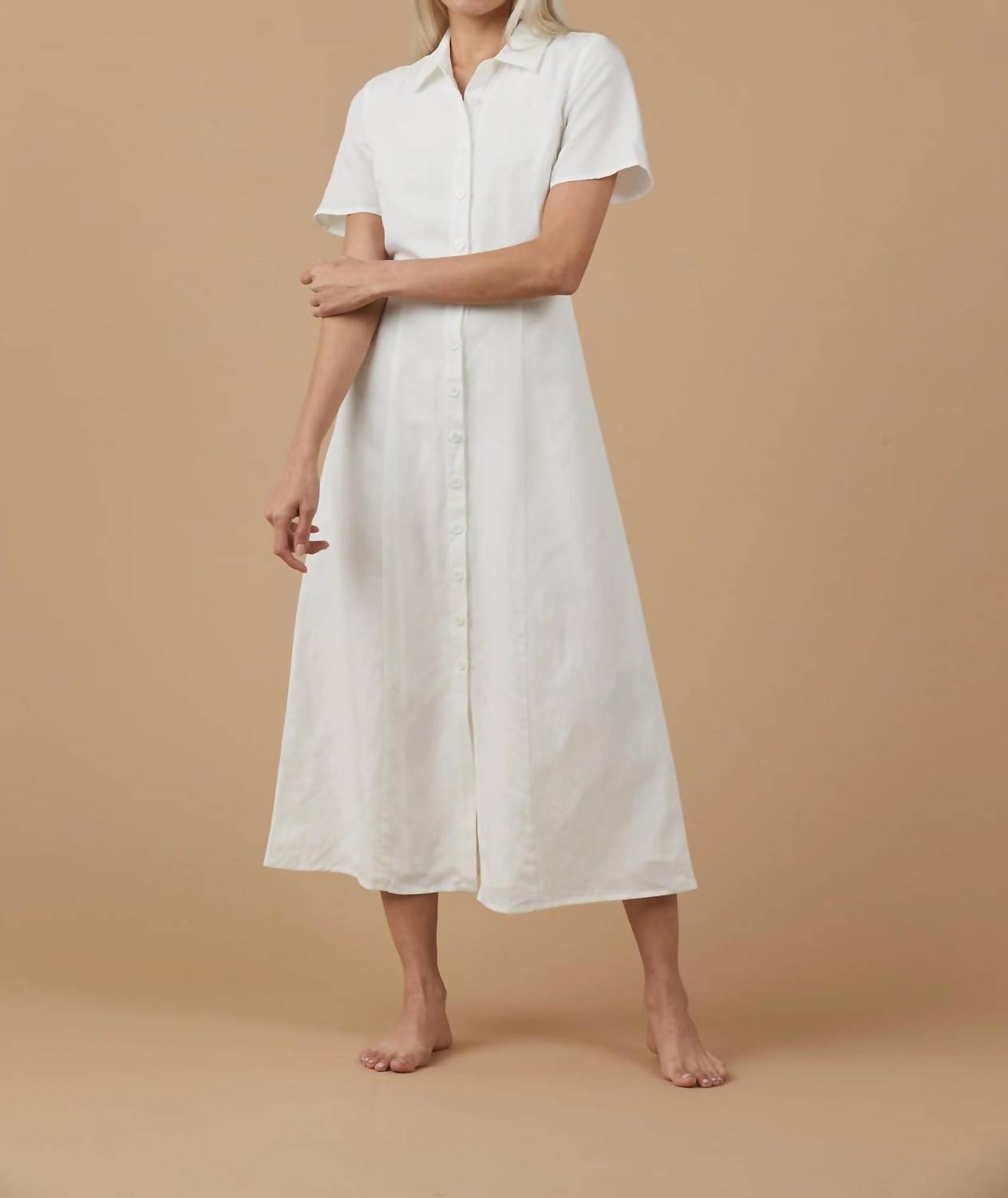 Collared Button Down Dress In White