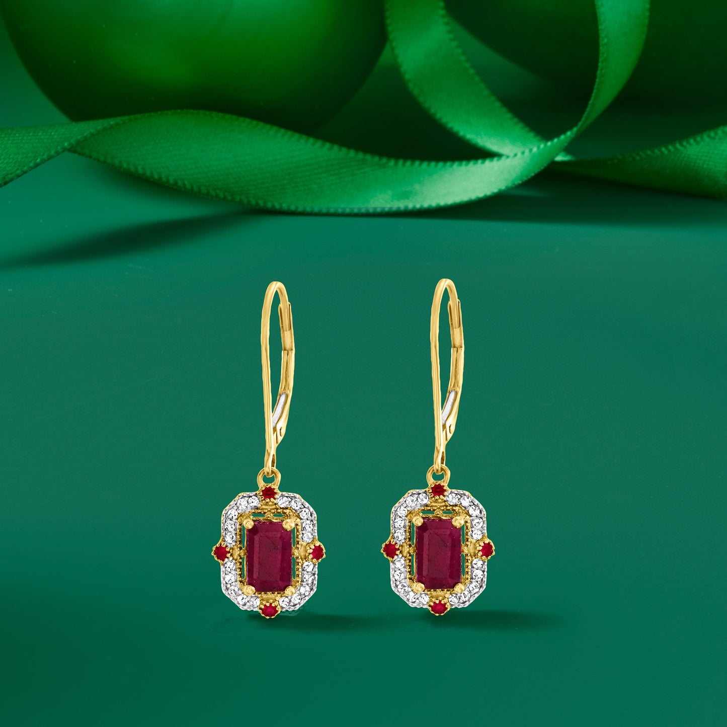 Ross-Simons Ruby and . Diamond Drop Earrings in 14kt Yellow Gold