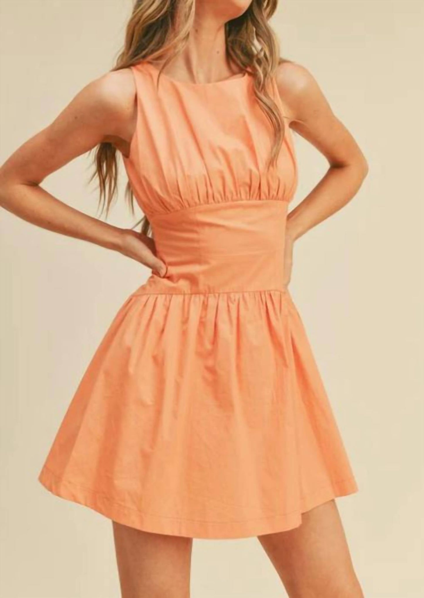 Banded Waist Flared Mini Dress In Orange