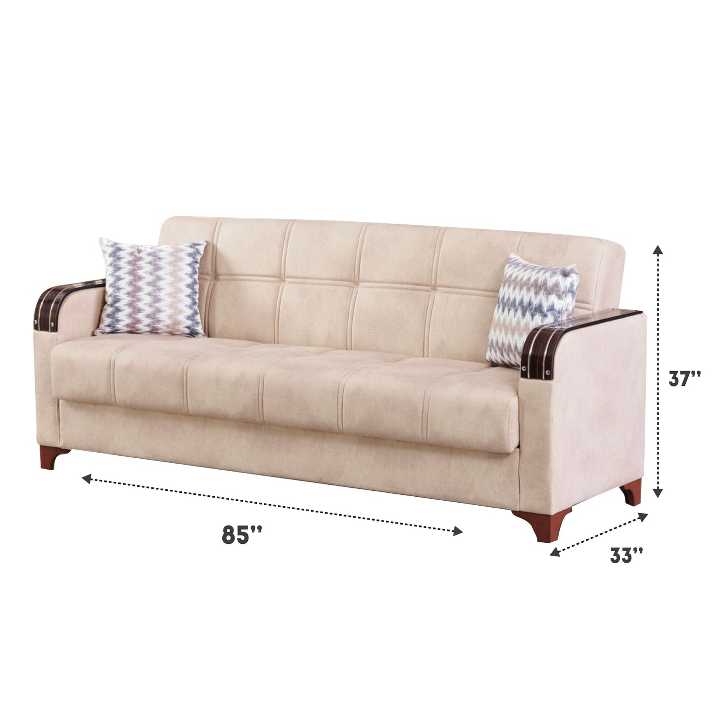 Colombia 85 in. Convertible Sleeper Sofa in Cream with Storage