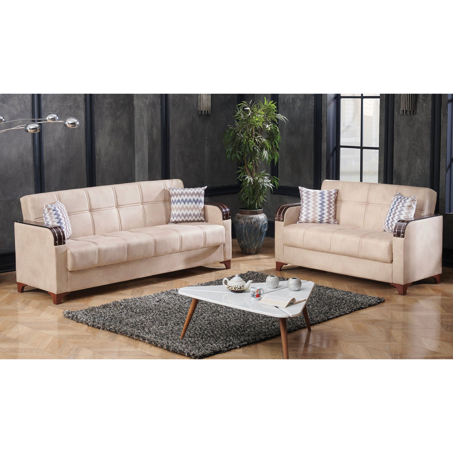 Colombia 85 in. Convertible Sleeper Sofa in Cream with Storage