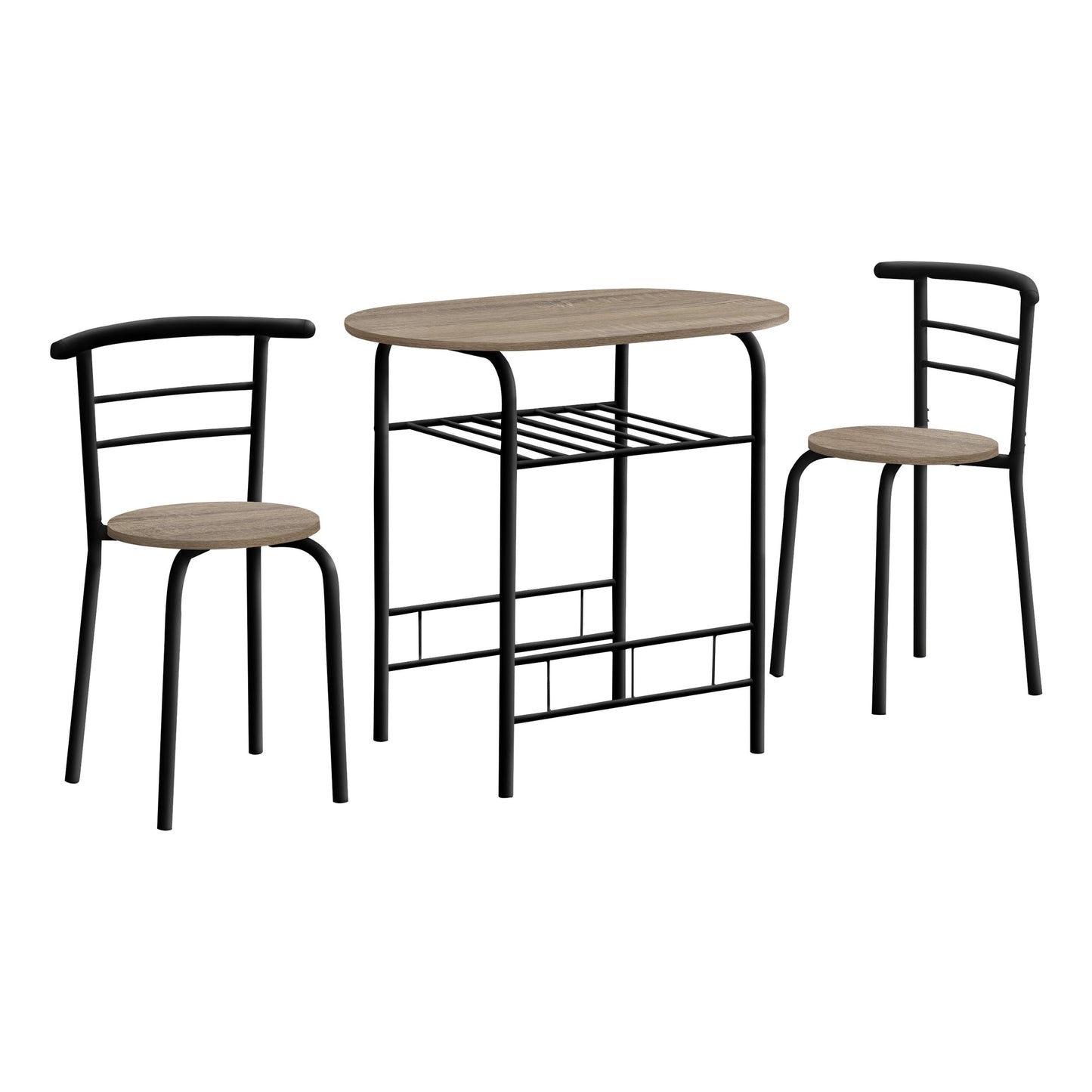 Dining Set - 3Pcs Set / Dark Taupe Top / Black Metal