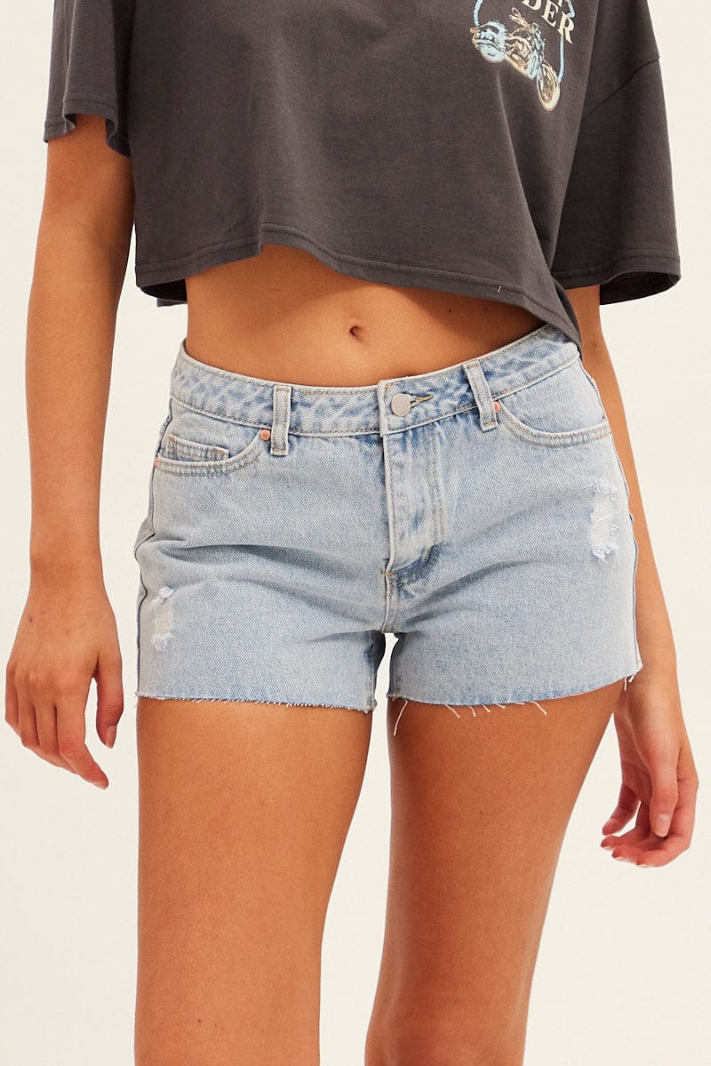 Blue Relaxed Denim Shorts Low Rise