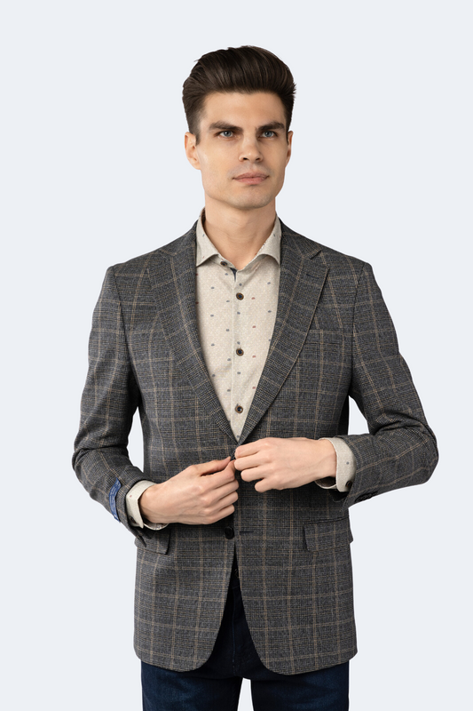 Grey and Black Houndstooth Plaid Sportcoat