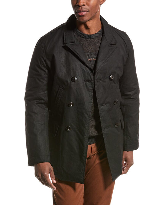 Billy Reid Waxed Leather-Trim Bond Peacoat