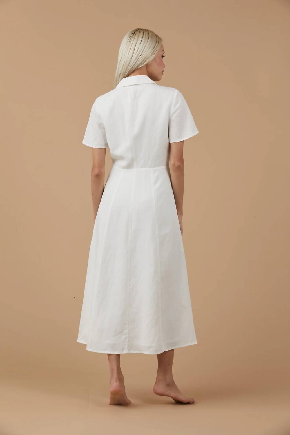 Collared Button Down Dress In White