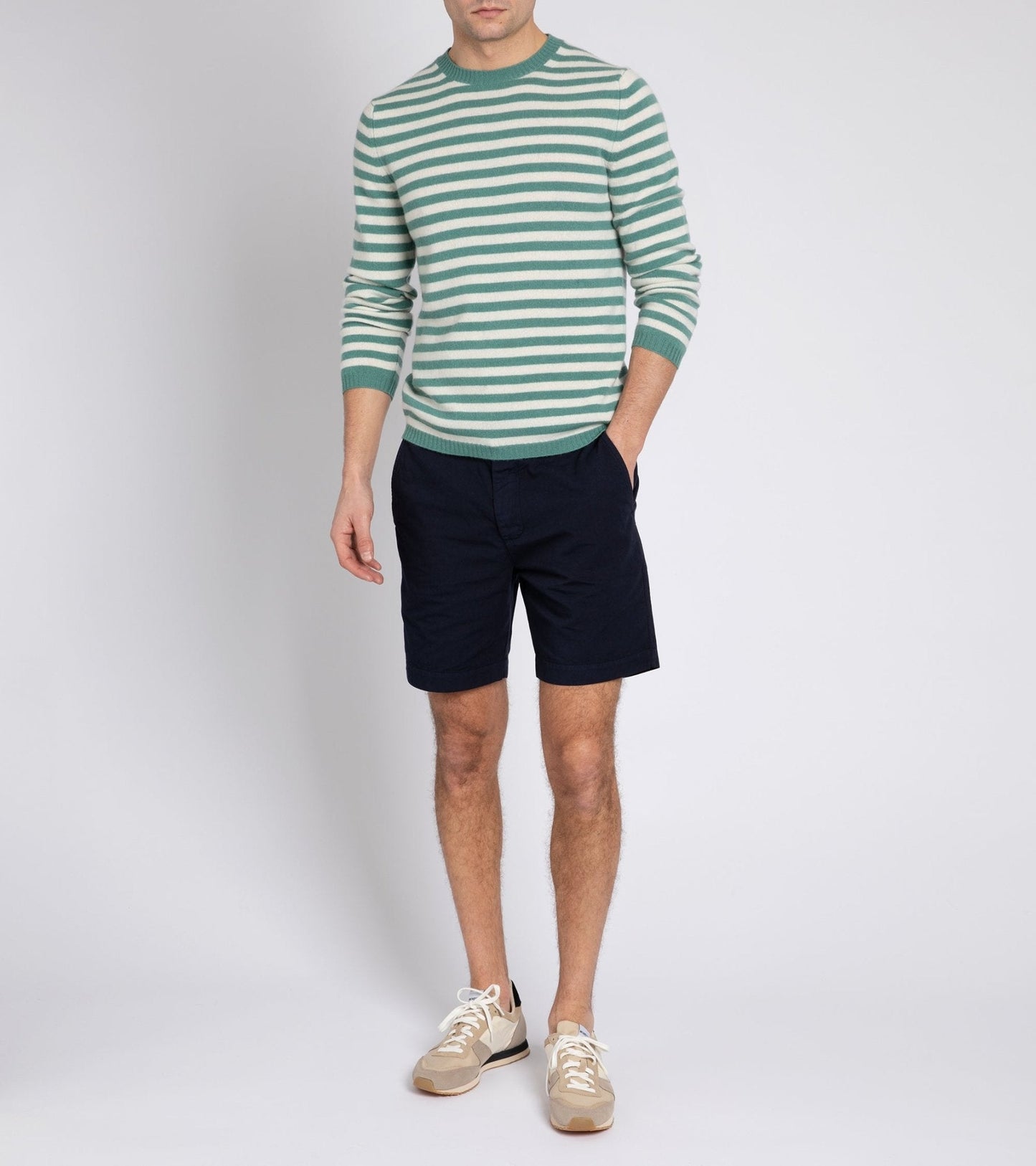 Fedeli Light Striped Cashmere Sweater: Green